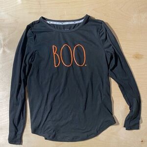 Rae Dunn Black and Orange 'BOO' Long Sleeve Tee Small (HU)
